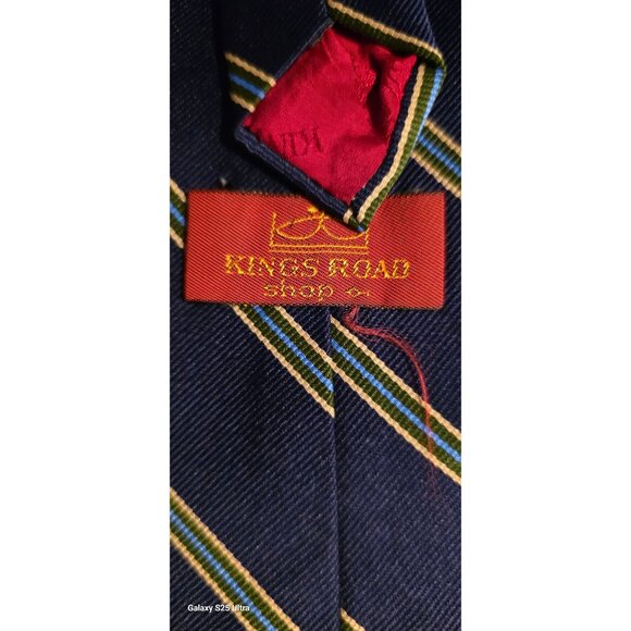 Vintage Repp Necktie Kings Road Sears Mens Navy Green & Yellow Silk - Picture 5 of 9